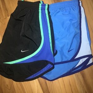 nike shorts, 2 pairs, both blue (M) and black (S)